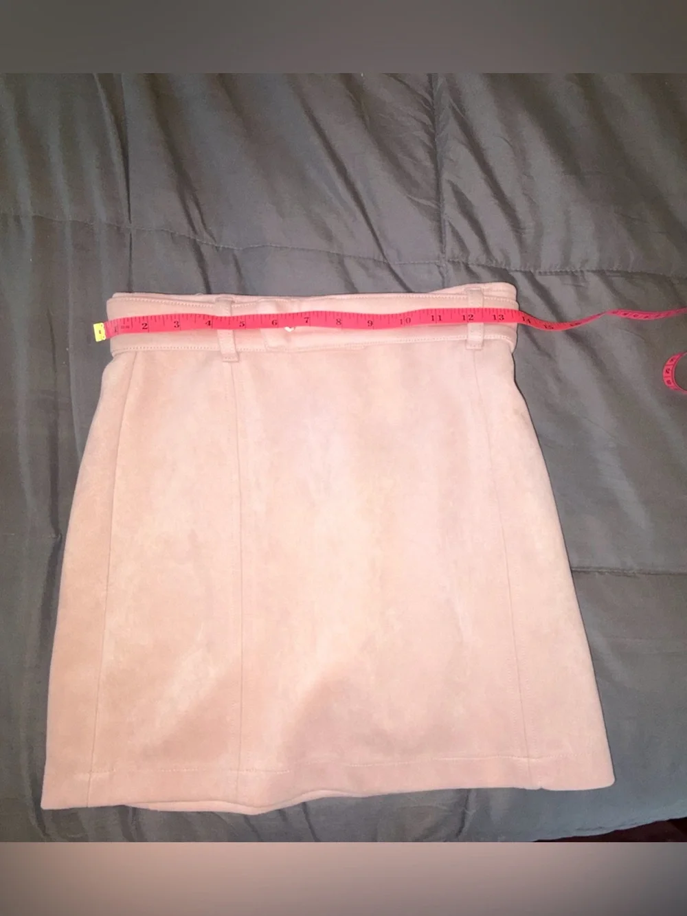 Fashion Nova Blush Pink Faux Suede Mini Skirt with Belt Detail | Size Small